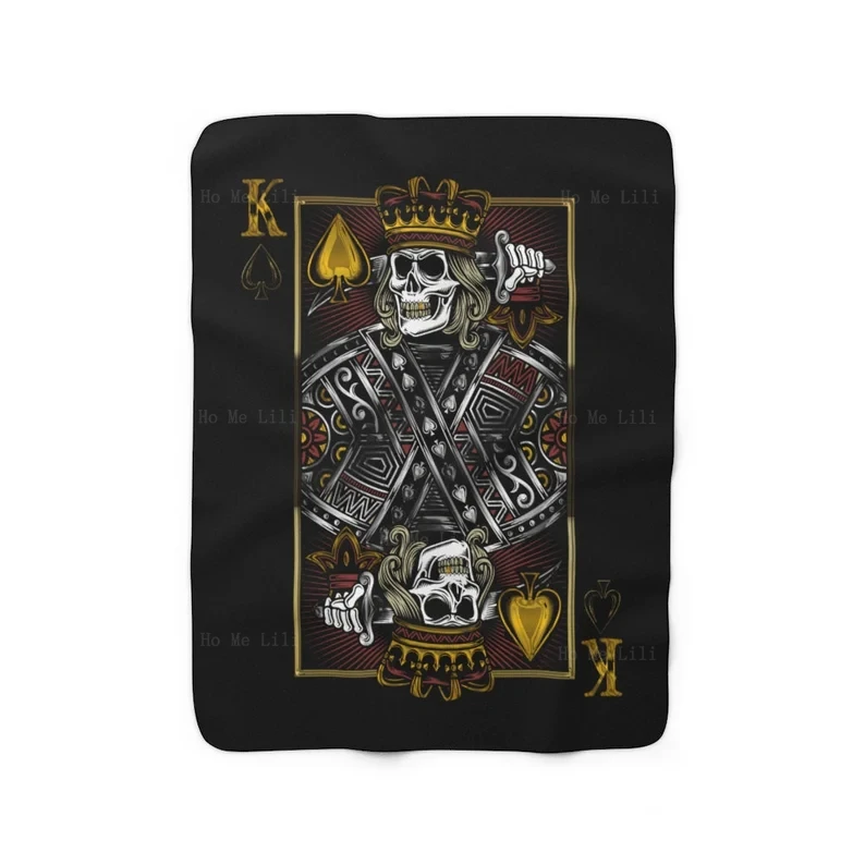 

King Of Spades Skull Flannel Blanket