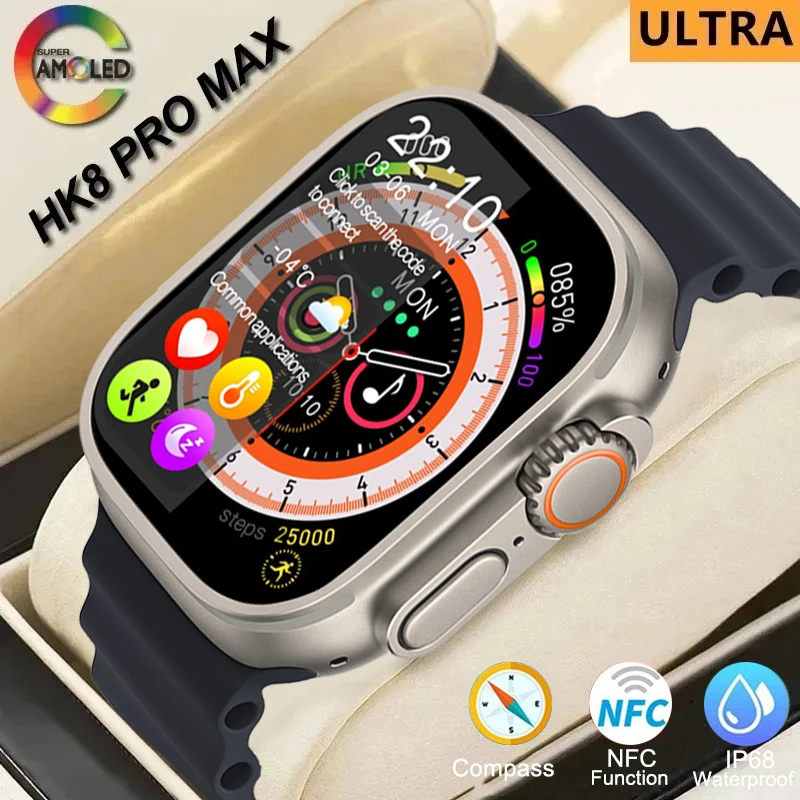 

Smartwatch Men Sport Watches AMOLED NFC 2.12"Screen HK8 Pro Max Ultra Smart Watch Series 8.49mm High Refresh Rtae Compass Game