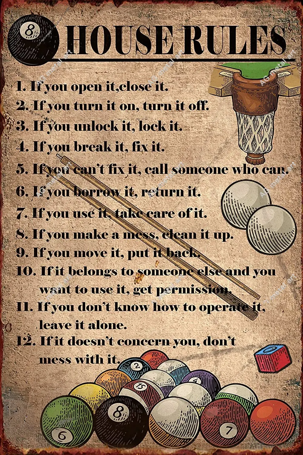 

Винтажный металлический знак для бильярда, клуба, Правила Дома, жестяные знаки для дома, бара, кофе, Настенный декор для баров, ресторанов, ка...