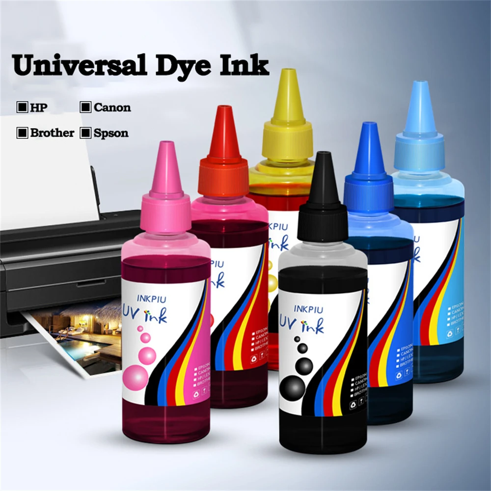 

100ml Universal Refill Ink C/M/Y/K/LC/LM Dye Ink for HP Canon Epson Brother Deskjet Inkjet Printer Tank Cartridges CISS