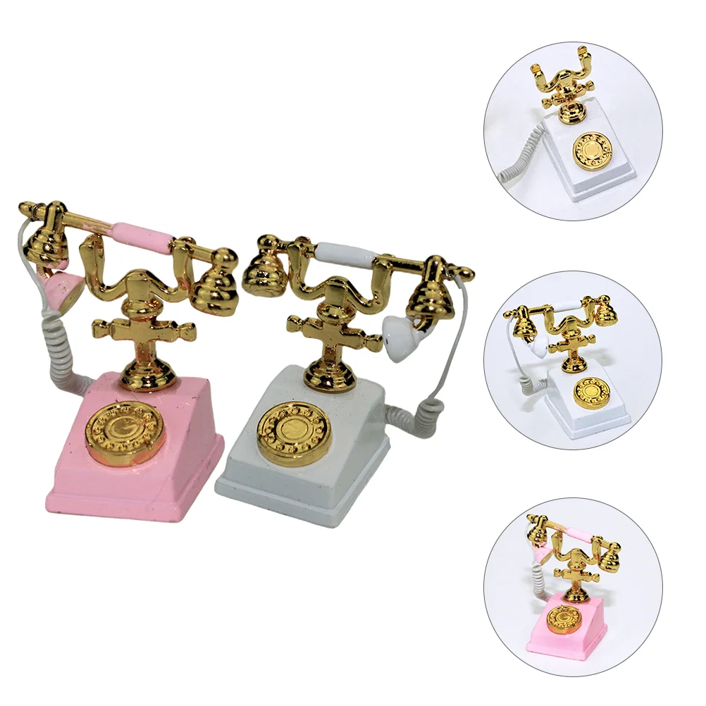 

2Pcs Miniature Phone Metal Alloy Retro Creative Micro Landscape Ornament Kids Gift Miniature Decoration