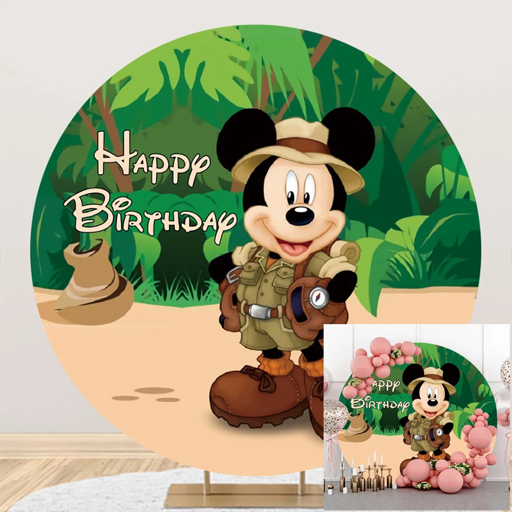 

Disney Mickey Mouse Adventurer Circle Background Baby Birthday Party Decoration Round Photography Backdrop Photo Studio Custom