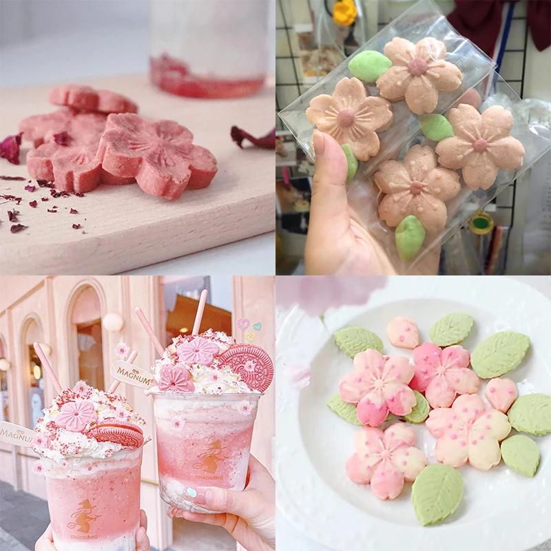 5pcs/set Sakura Cookie Mold Stamp Biscuit Cutter Pink Cherry Blossom DIY Floral Fondant Kitchen Baking Tools |