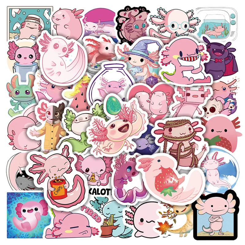 

50 Sheets Cute Animal Salamander Doodle Sticker Set Notebook Handbook Helmet Fridge Student Kids Gift Stickers Poster Collage