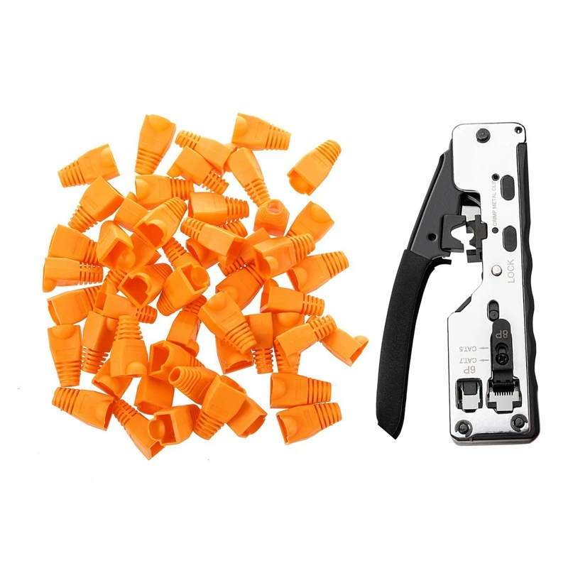 

Соединитель RJ45 Модульный сетевой, наконечник оранжевый и 2 шт комбинированный, инструмент Rj45, Обжимные Щипцы для телекоммуникации, 50 шт.