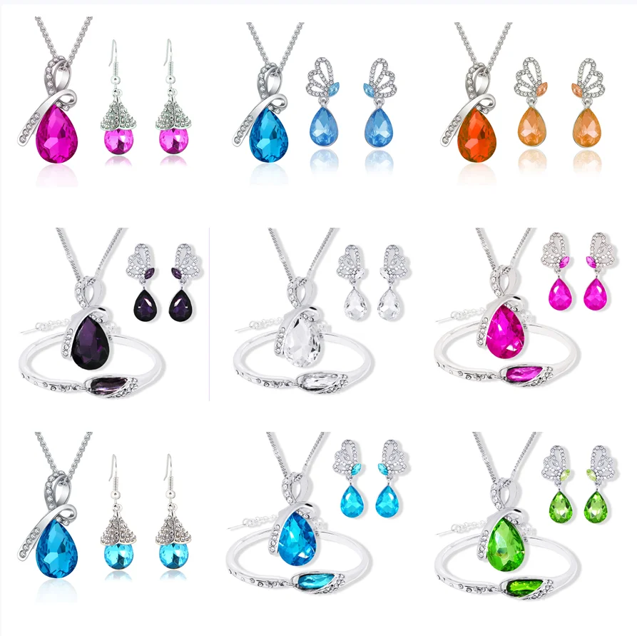 

2022 New Ladies 3-piece Set Jewelry Earrings + Necklace + Bracelet Inlaid Explosive Fashion Temperament High-quality Accessories