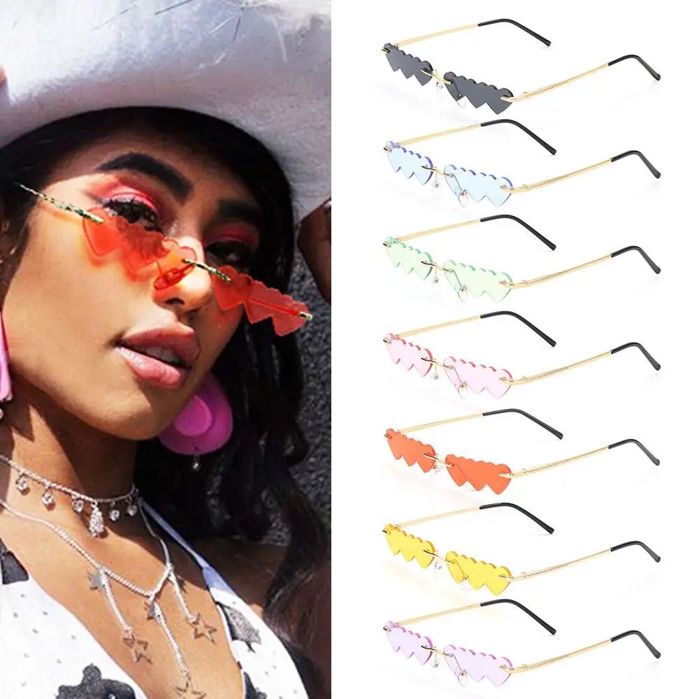 

Small Rimless Punk Sunglasses Women Luxury Fashion Red Pink Heart Unique Rectangle Sun Glasses For Female Vintage Lunette