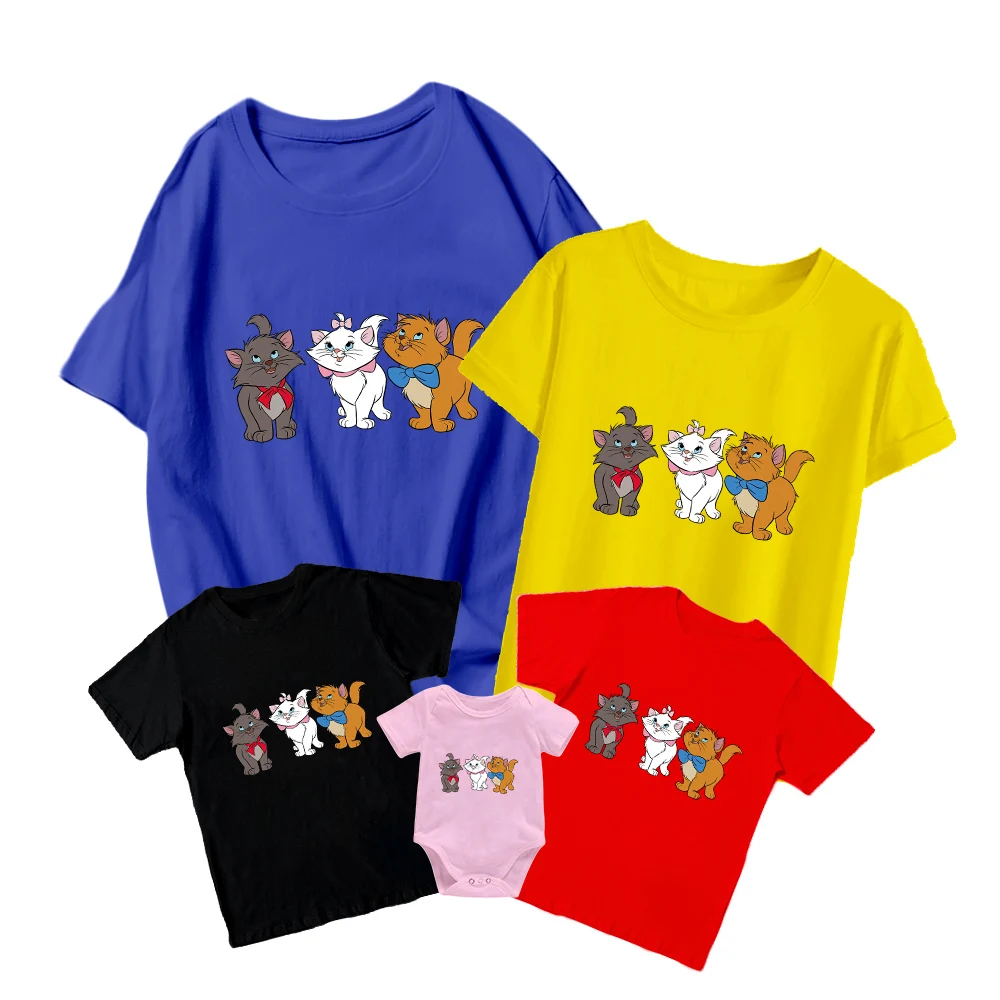 

T-Shirts Disney Marie Cat Berlioz Funny Toulouse Kids Short Sleeve Baby Girl Boy Baby Romper Family Matching Adult Unisex Tops