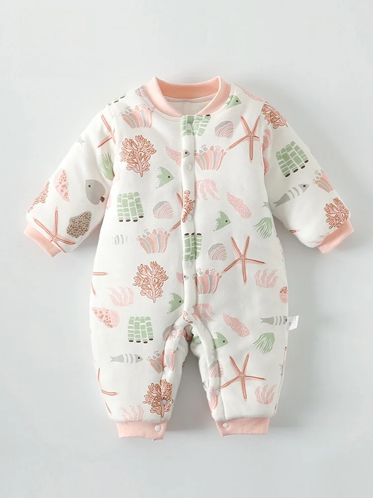 [Withdraw from Cupboard Area] Brand Counter Baby Autumn and Winter Clothing Thin Quilted One-Piece Romper Thickened Cotton-pa...