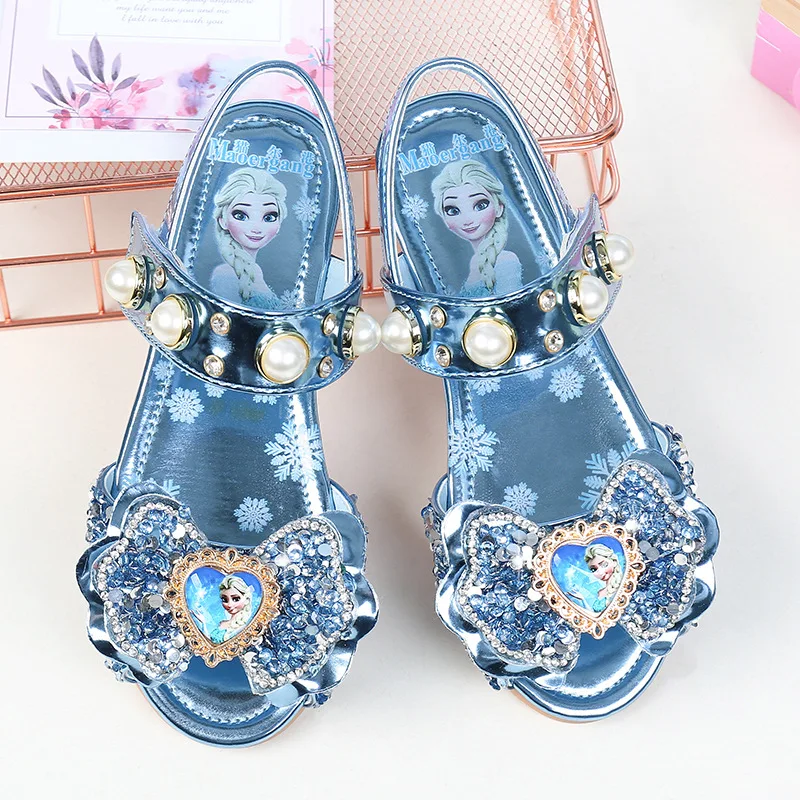 

Disney summer new girls flat sandals children princess shoes fish mouth shoes soft bottom non-slip crystal shoes