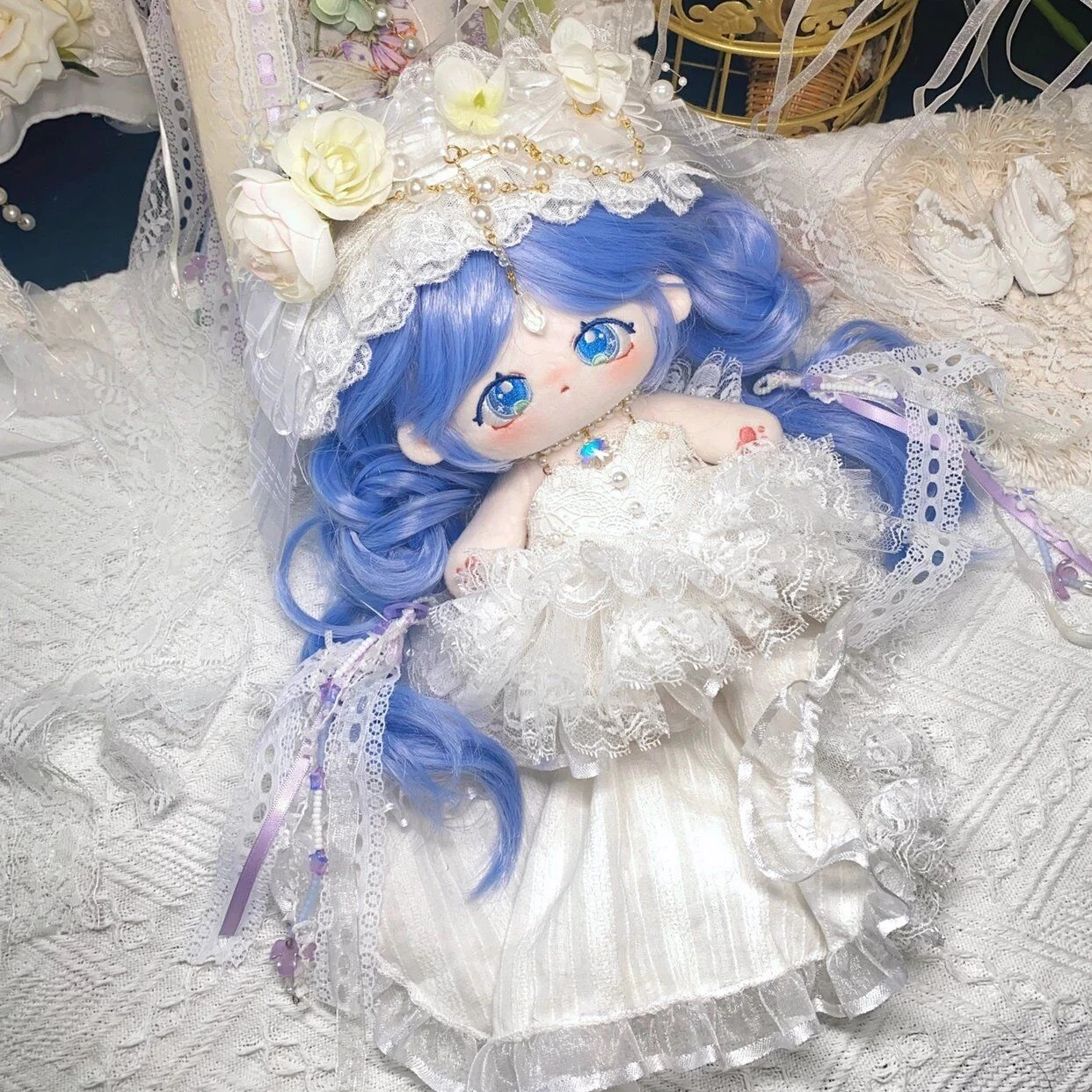 

In Stock Cute Pu Ji Princess Blue Curly Hair 20cm Anime Girls Plush Stuffed Doll Body Plushie Pillow Cosplay Gifts