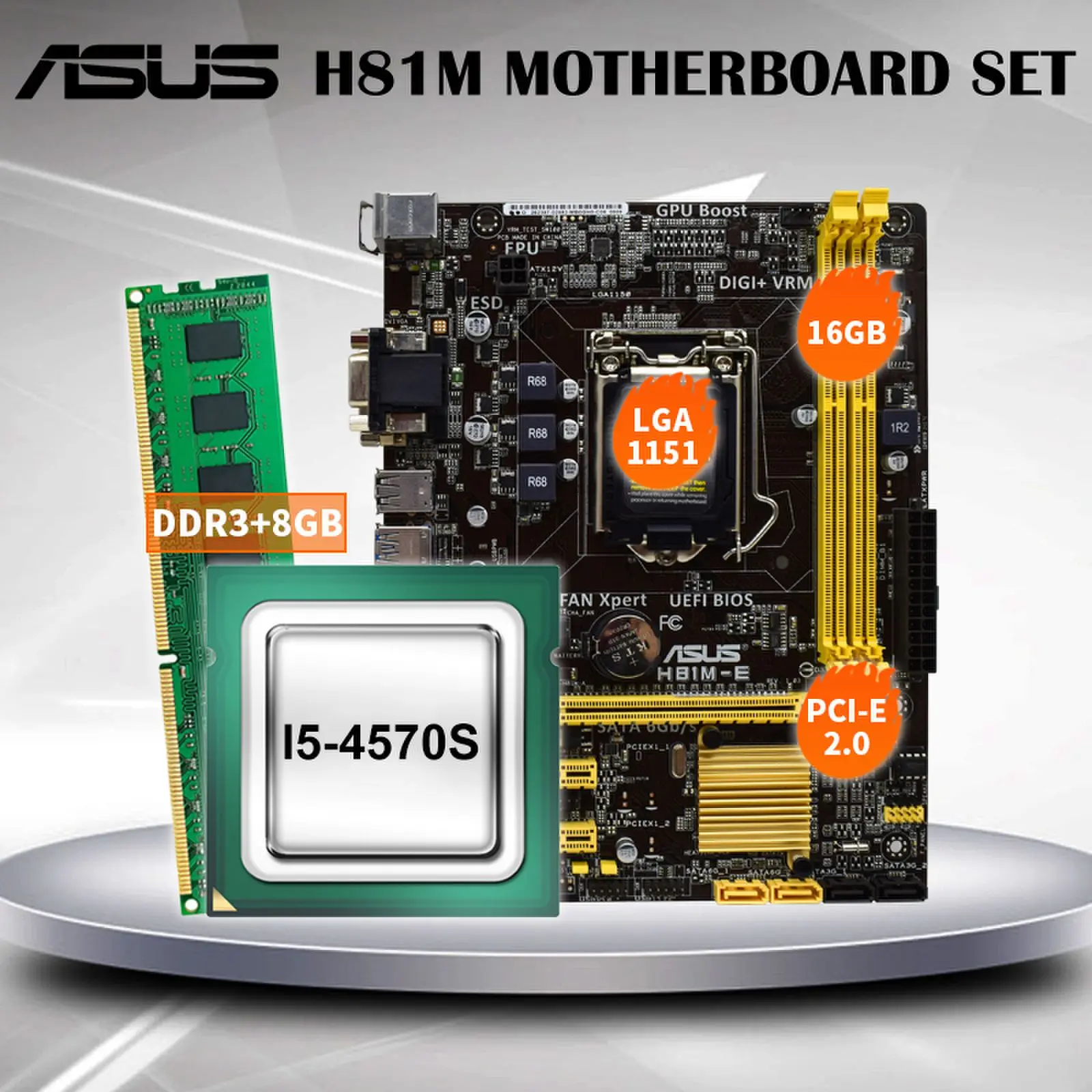 Комплект материнской платы ASUS H81M-E LGA 1151 комбинированный процессор Core I5 4570s память