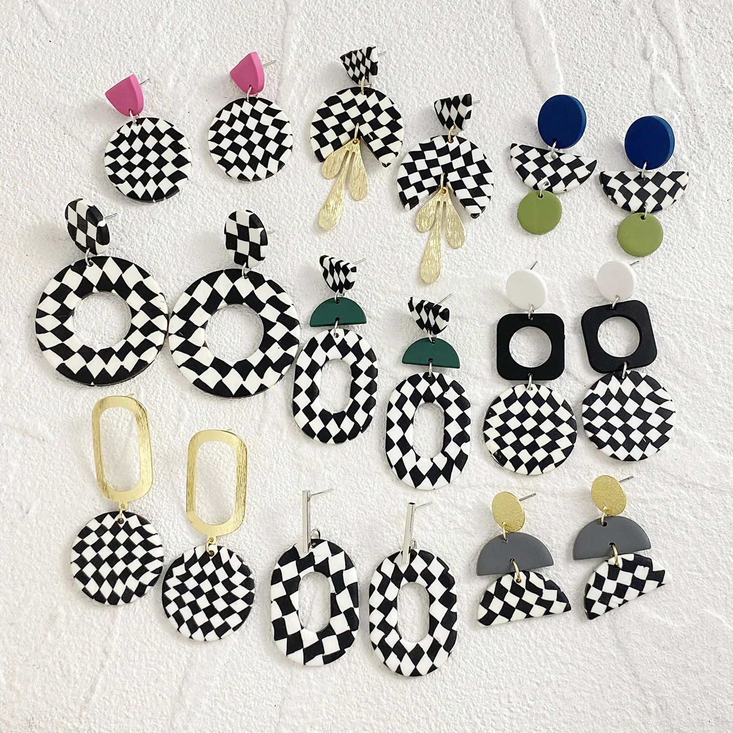 Черно-белые шахматные серьги Lifefontier из полимерной глины, висячие серьги для женщин, ручная работа, ретро, модные ювелирные изделия