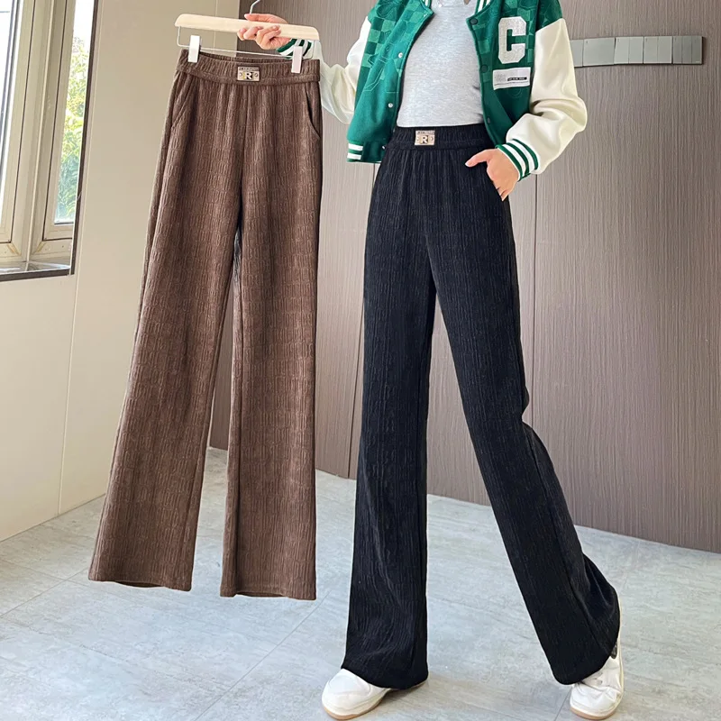 Thick Fleece Flared Trousers Autumn and Winter Loose Elastic High Waisted Warm Casual Pants