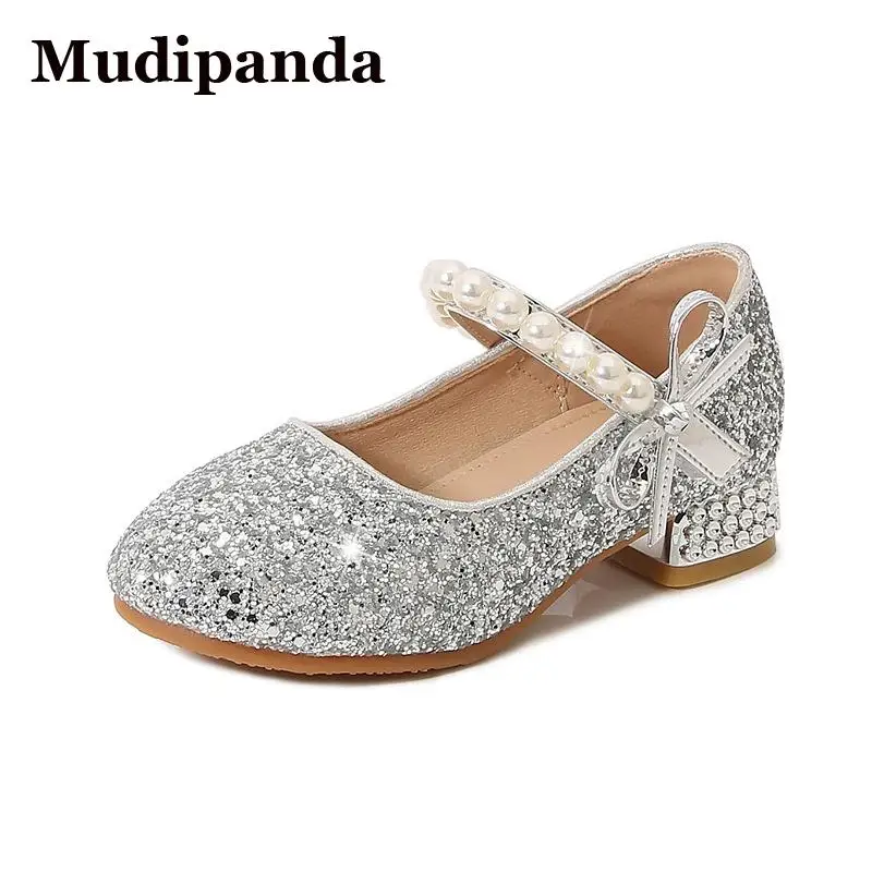 

Girl Shoes Princess Golden Shoes 2023 Children Cuhk Children's Hhigh Heels Fashion High Heels Baby Single Crystal Shoes