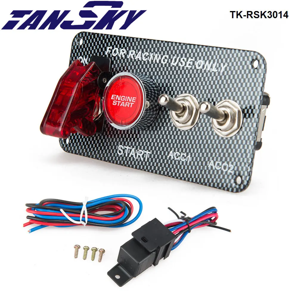 

Carbon Fiber Race Car Ignition Accessory Engine Start Push Button Switch Panel TK-RSK3014