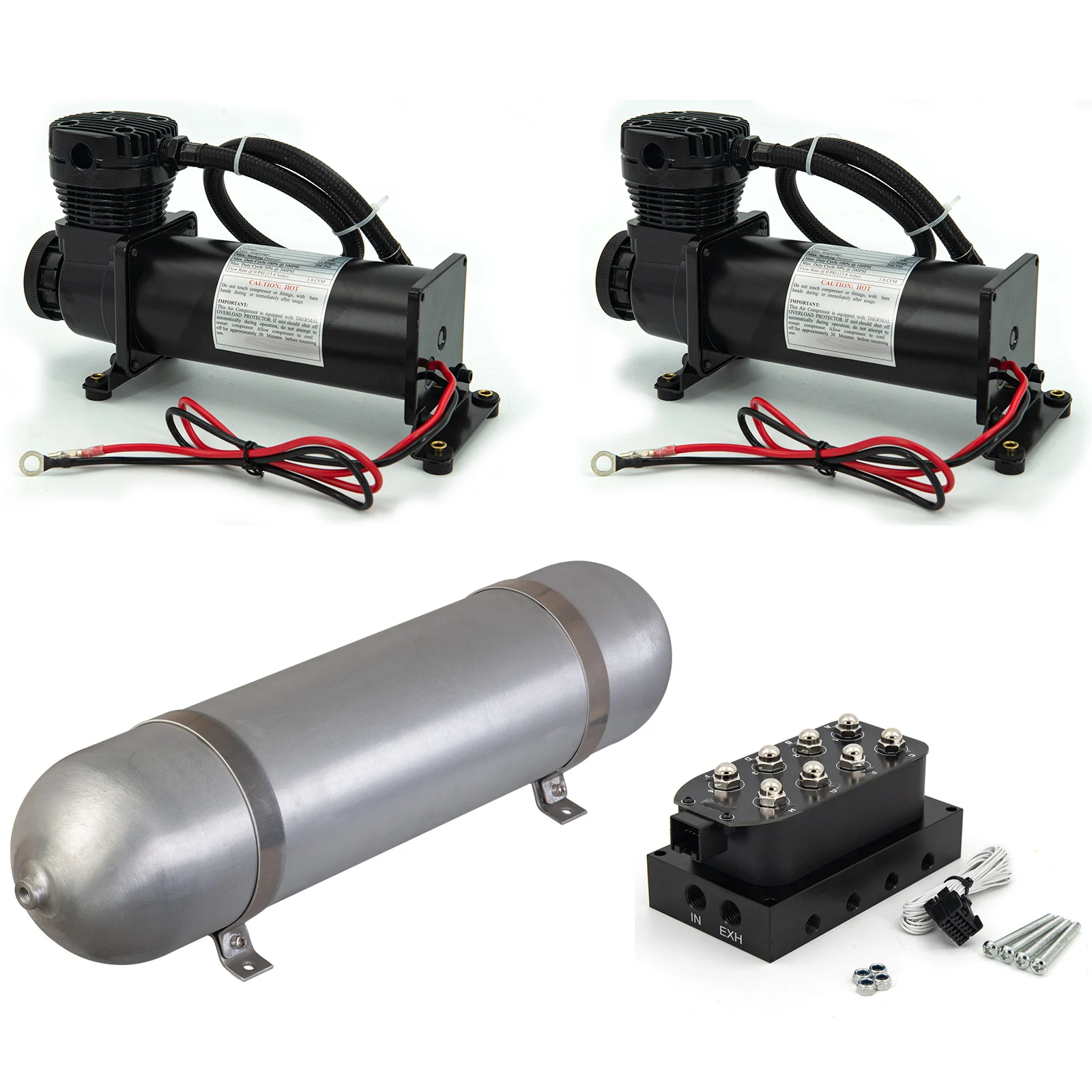 

Комплект пневматической подвески, 2 шт., 12 В постоянного тока, 480c, воздушный компрессор, 1 шт., 5 галлонов, Воздушный бак и 1 клапан пневматического коллектора