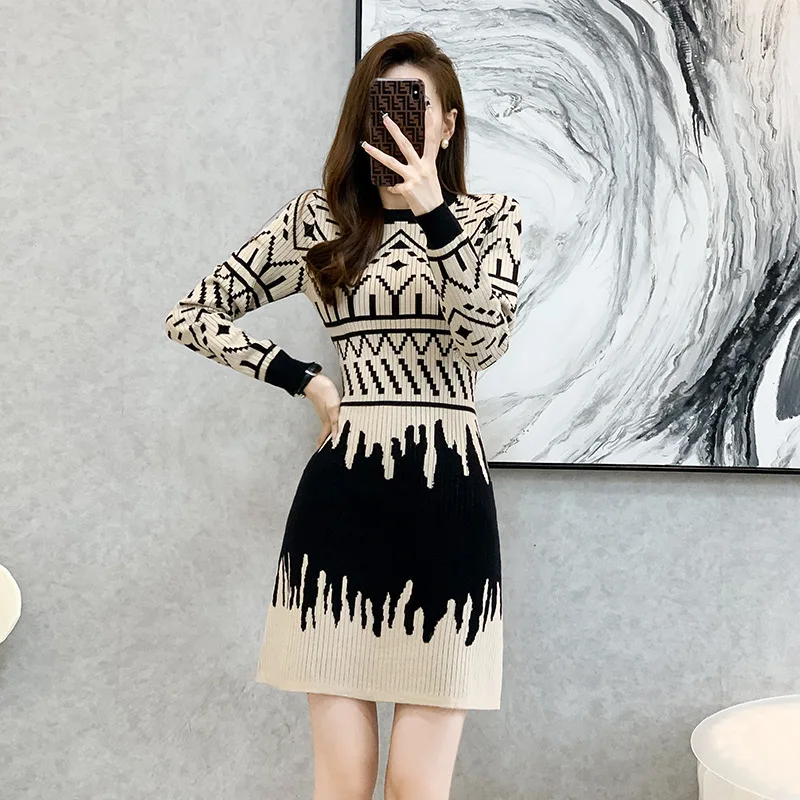 Xiaoxiangfeng платье женское 2024 осень и зима новый зарубежный стиль тонкая талия с