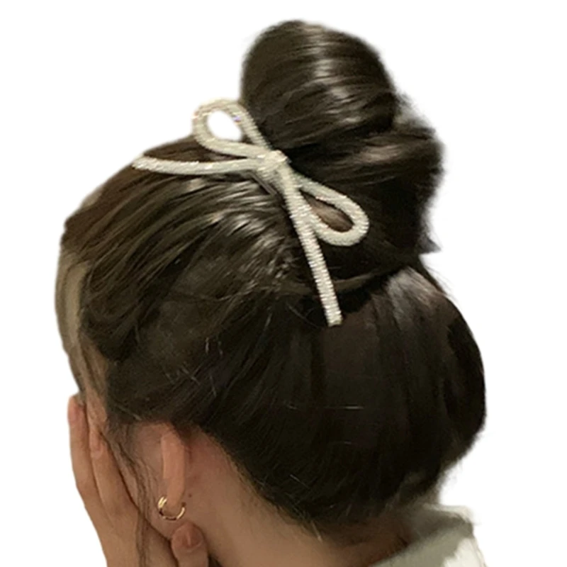 Заколка для волос с бантиком и стразами косички в хвост блестящие головные уборы