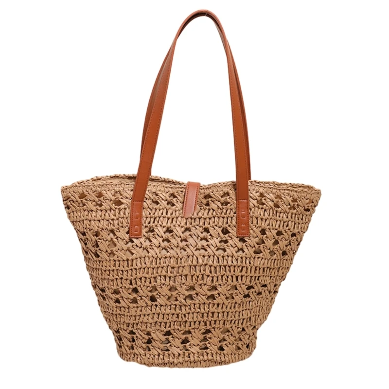 

Fashion Straw Woven Bag Versatile Bucket Bags Large Capacity Leisure Lady Purse SummerBeach Bag for Women Girl Handbag