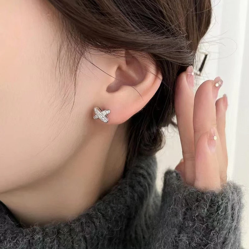 

Paris luxury fashion brand 925 x shaped women's sterling silver earrings, 18K rose gold earrings, birthday gift