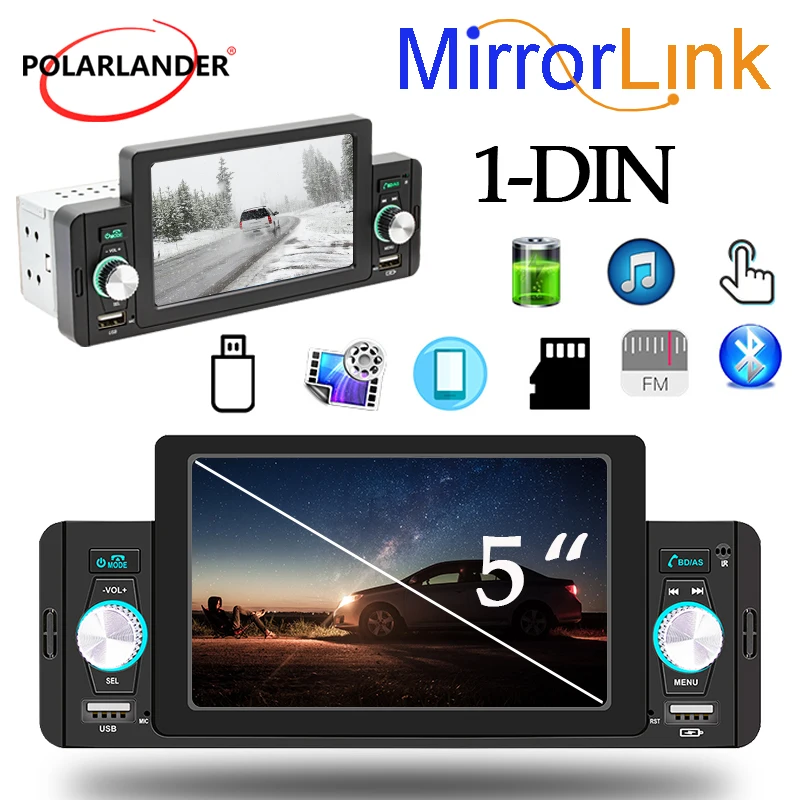 

PolarLander Car Radio 1 Din 5'' MP5 Mirror Link IPS Touch Screen Multimedia Player High Pixel Bluetooth CarPlay Android Auto