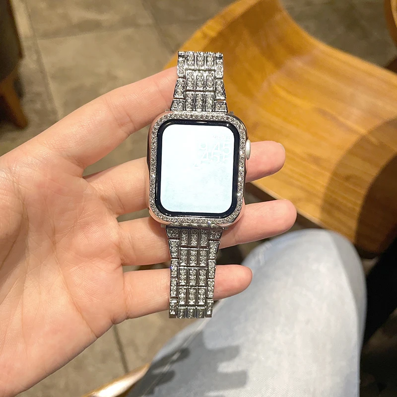Фото Металлический ремешок с бриллиантами для Apple Watch 11 10 Band 42 мм 41 мм 46 мм 44/49 мм 45 мм 40 мм Женский ремень-браслет iWatch Series 9 8 7 Se Ultra №2