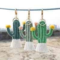 2022 new green plant cactus keychain boho beads handwoven tassel bag pendant keychain accessories