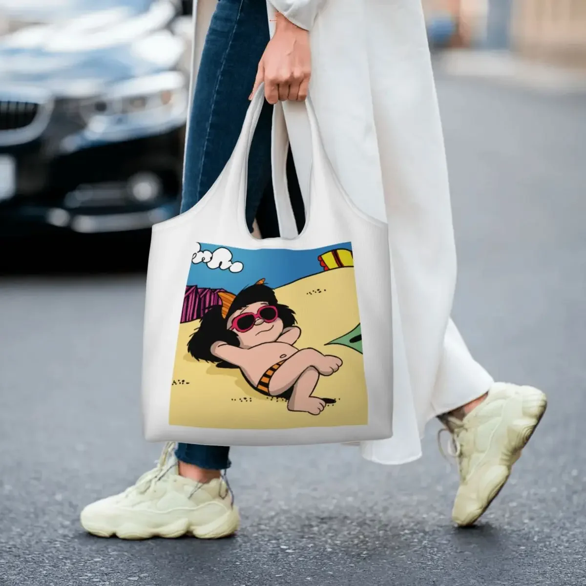 Забавная сумка для покупок Mafalda Summer Time с принтом на заказ портативная парусиновая
