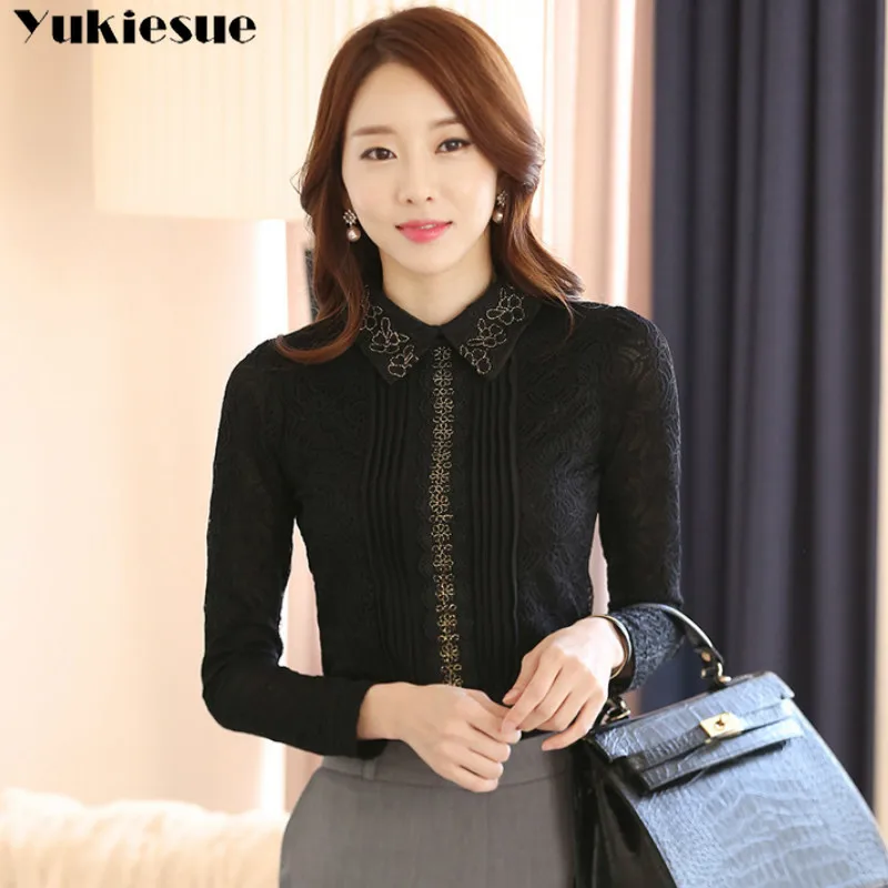 Женская блузка с длинным рукавом белая кружевная | одежда