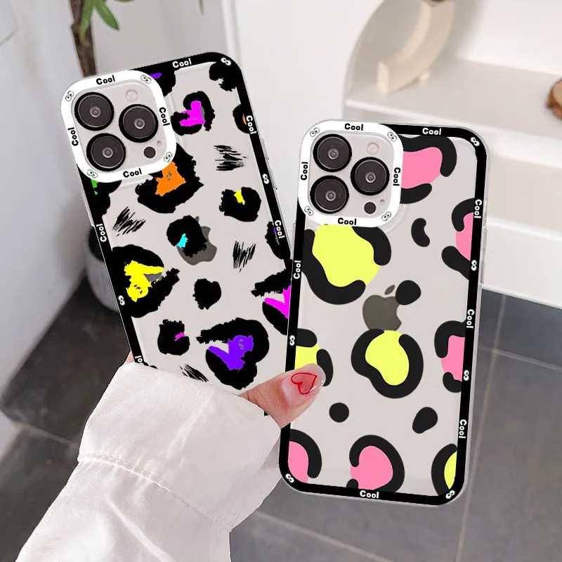 

Color Leopard Print Phone Case For IPhone 11 12 13 14 Mini Pro Max XR X XS TPU Clear Case For 8 7 6 Plus SE 2020