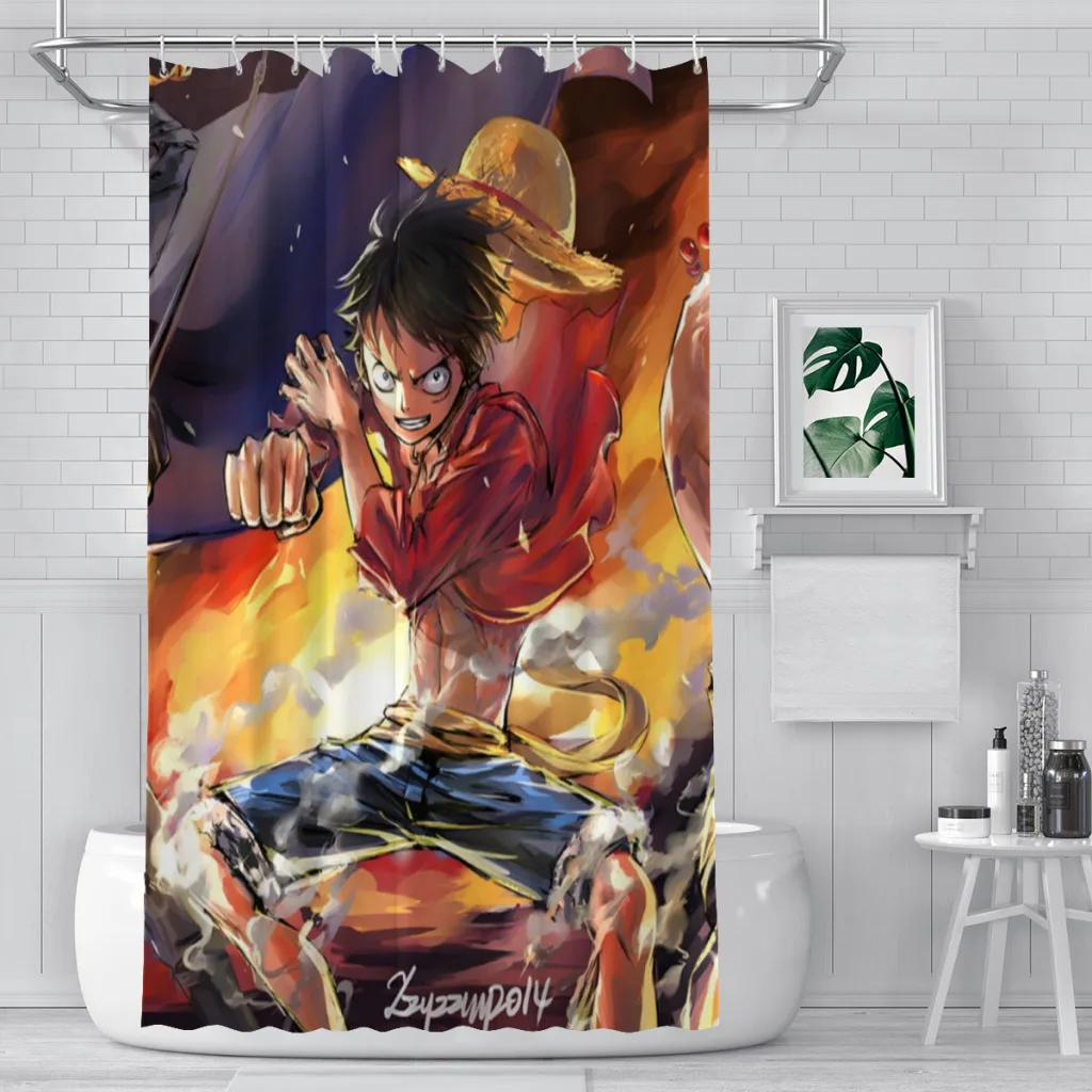 

Luffy ACE Sanji Bathroom Shower Curtains One Piece Anime Waterproof Partition Curtain Designed Home Decor Accessories