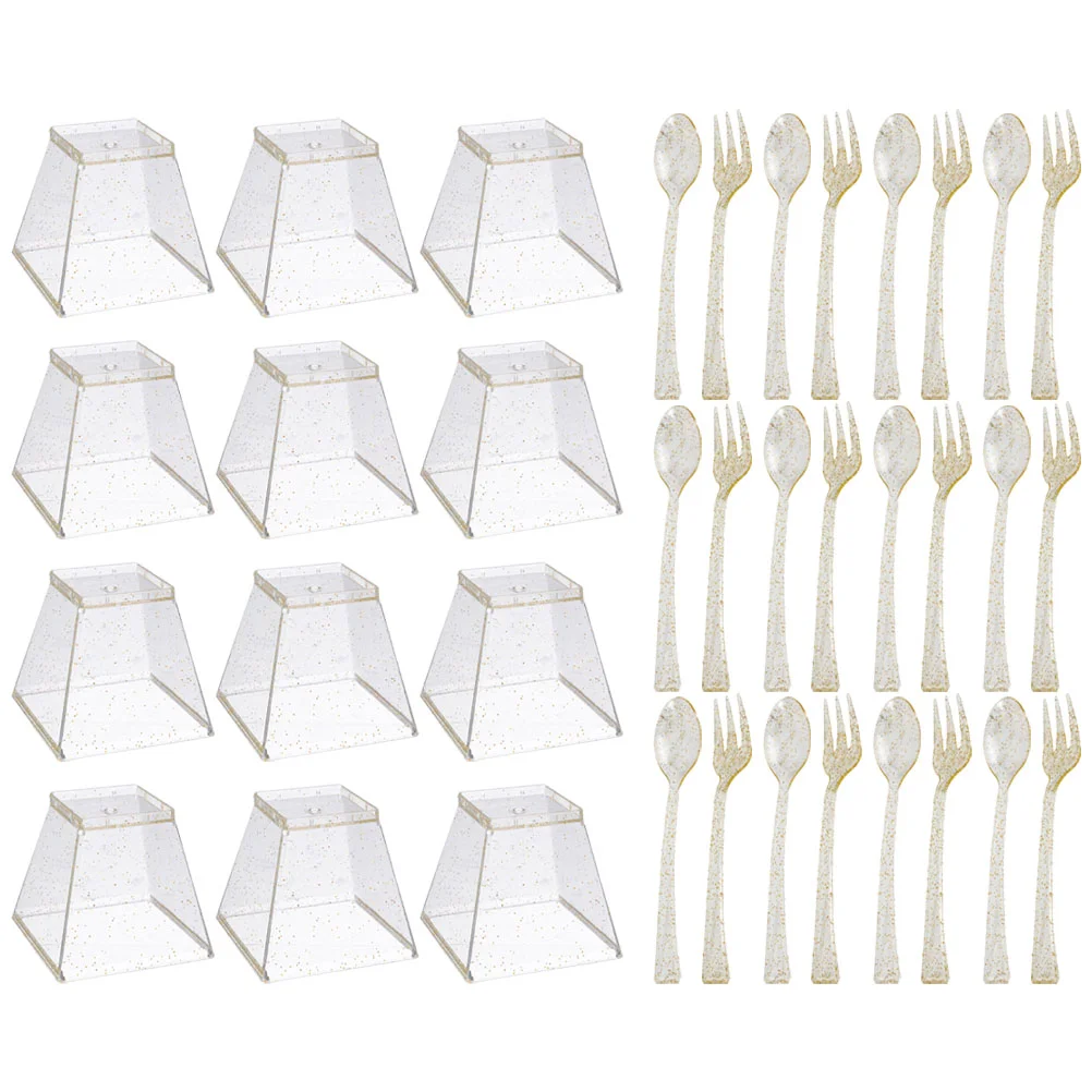 

1Set Dessert Cup Spoon Fork Flatware Yogurt Fruit Parfait Cups Clear Mousse Cups