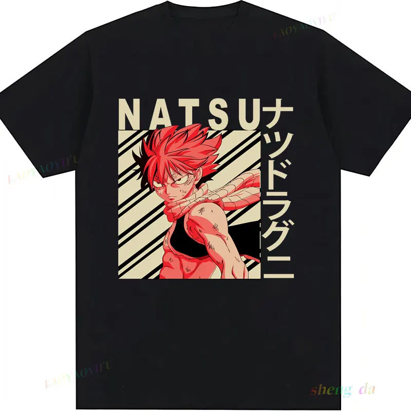 Фото Футболка Fairy Tail Natsu Lucy Dragneel для мужчин и женщин, идея подарка на день рождения, футболки с графическим принтом, одежда унисекс с изображением аниме и мультфильмов 2000-х годов №3