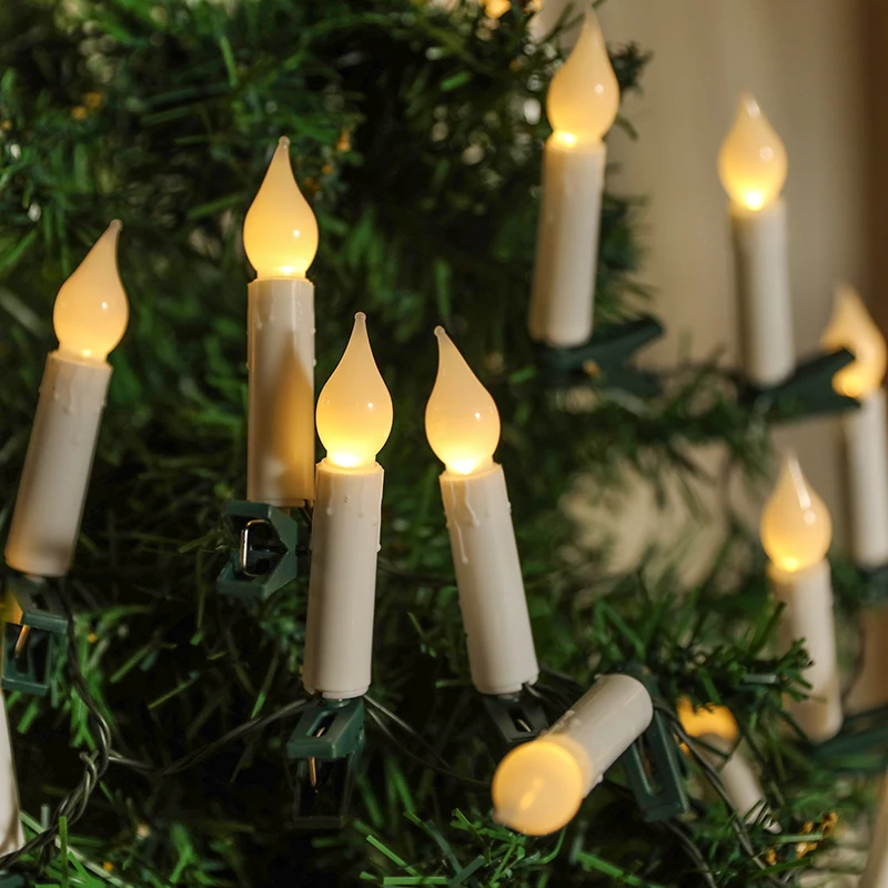 10/20 светодиодных рождественских свечей с зажимами беспламенная свеча на