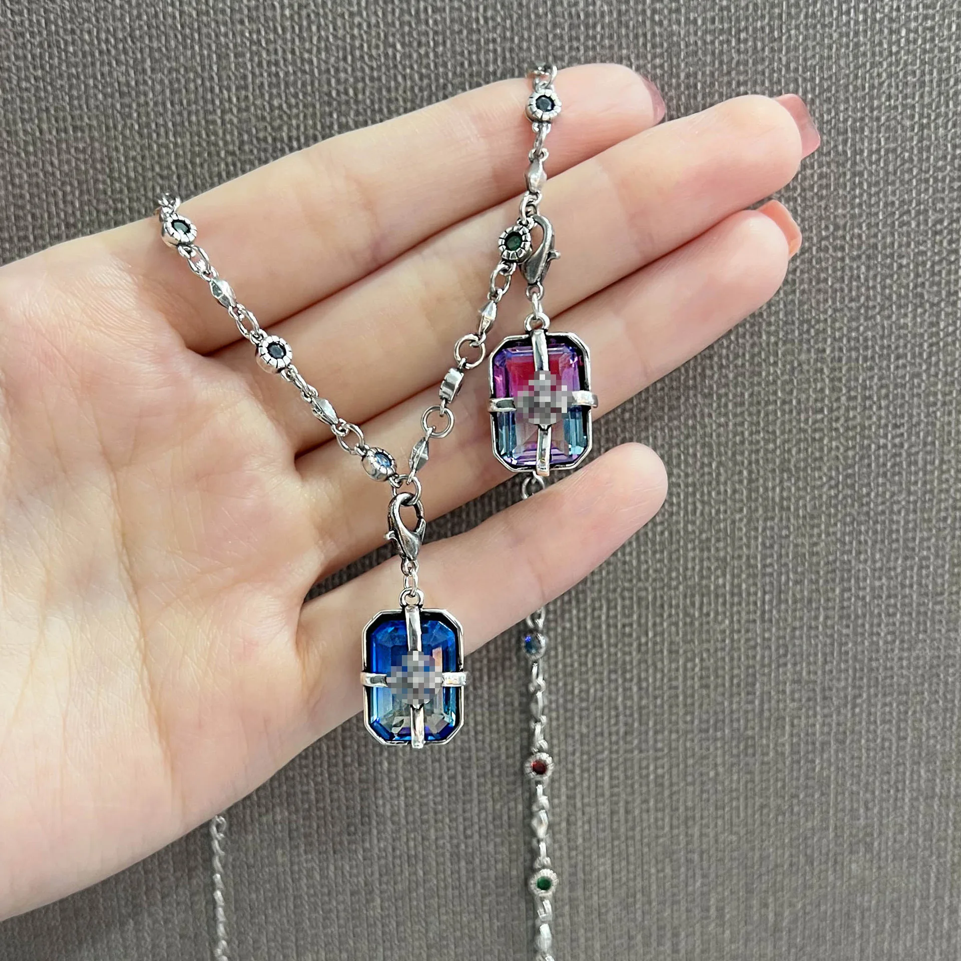 

100% 925 Sterling Silver Natural Sapphire Gemstone Pendant for Women Collares Mujer Geometric SAPPHIRE Necklace Pendant Jewelry
