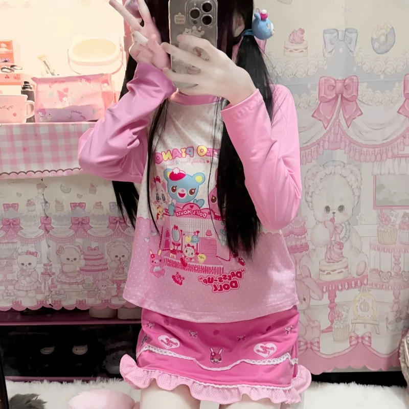 Футболки HOUZHOU в стиле Kawaii Juminocore для женщин, Y2k Cutecore, в горошек, с длинным рукавом, в японском стиле, милые эстетичные облегающие топы (art.: 3920d4d4053cf) - 3920d4d4053cf