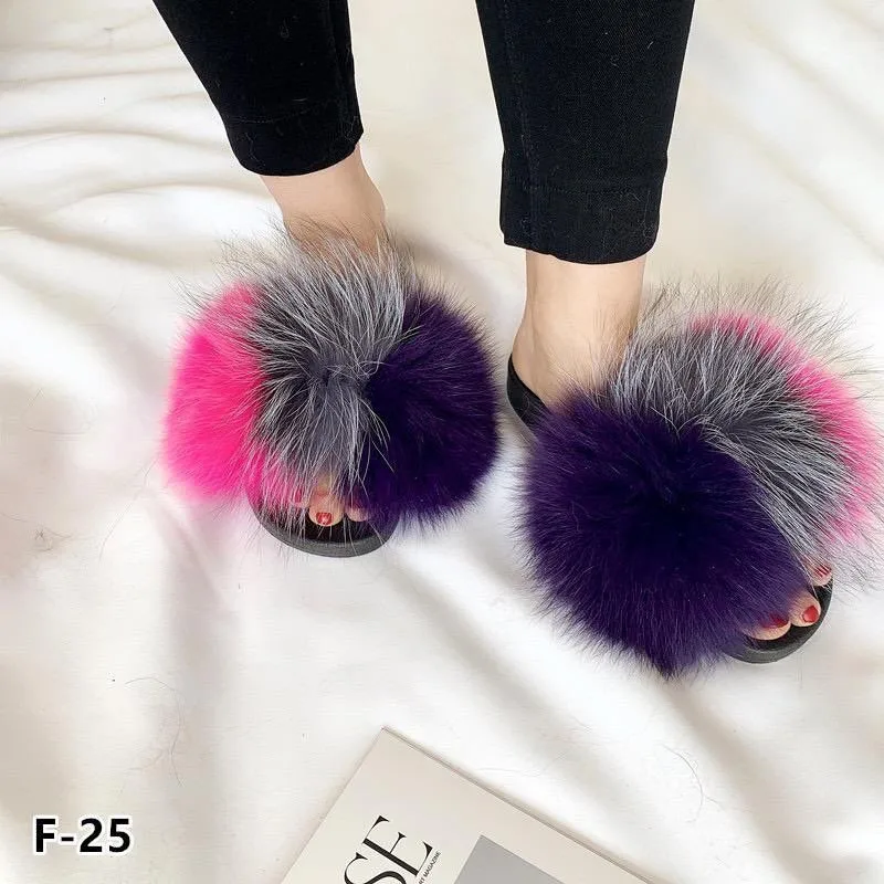 

Sale Summer Women Fox Fur Slippers Furry Slippers Designer Fur Slides Girls Black Fur Slides Gorgeous Big Fur Slides Sandal