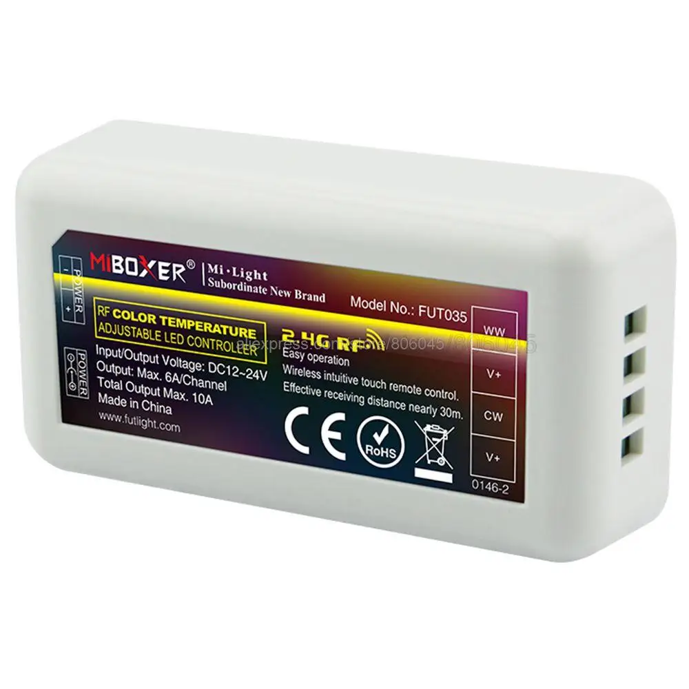 Приемник MiBoxer 2 4G с двойным белым контроллером CW/WW 12 В 24 постоянного тока 10 А FUT035