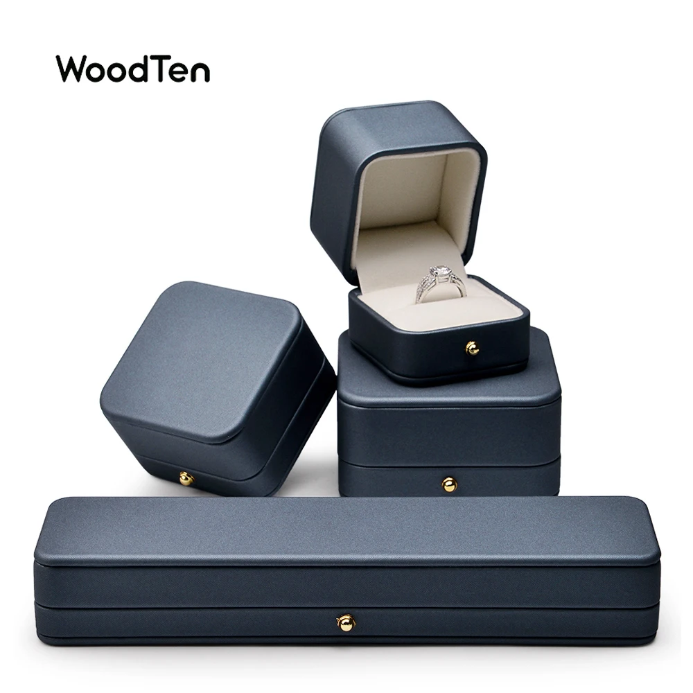 

WoodTen Blue PU Leather Ring Box Pendant Bangle Jewelry Organizer Gift Box Customized for Marriage Proposal Wedding Organizers