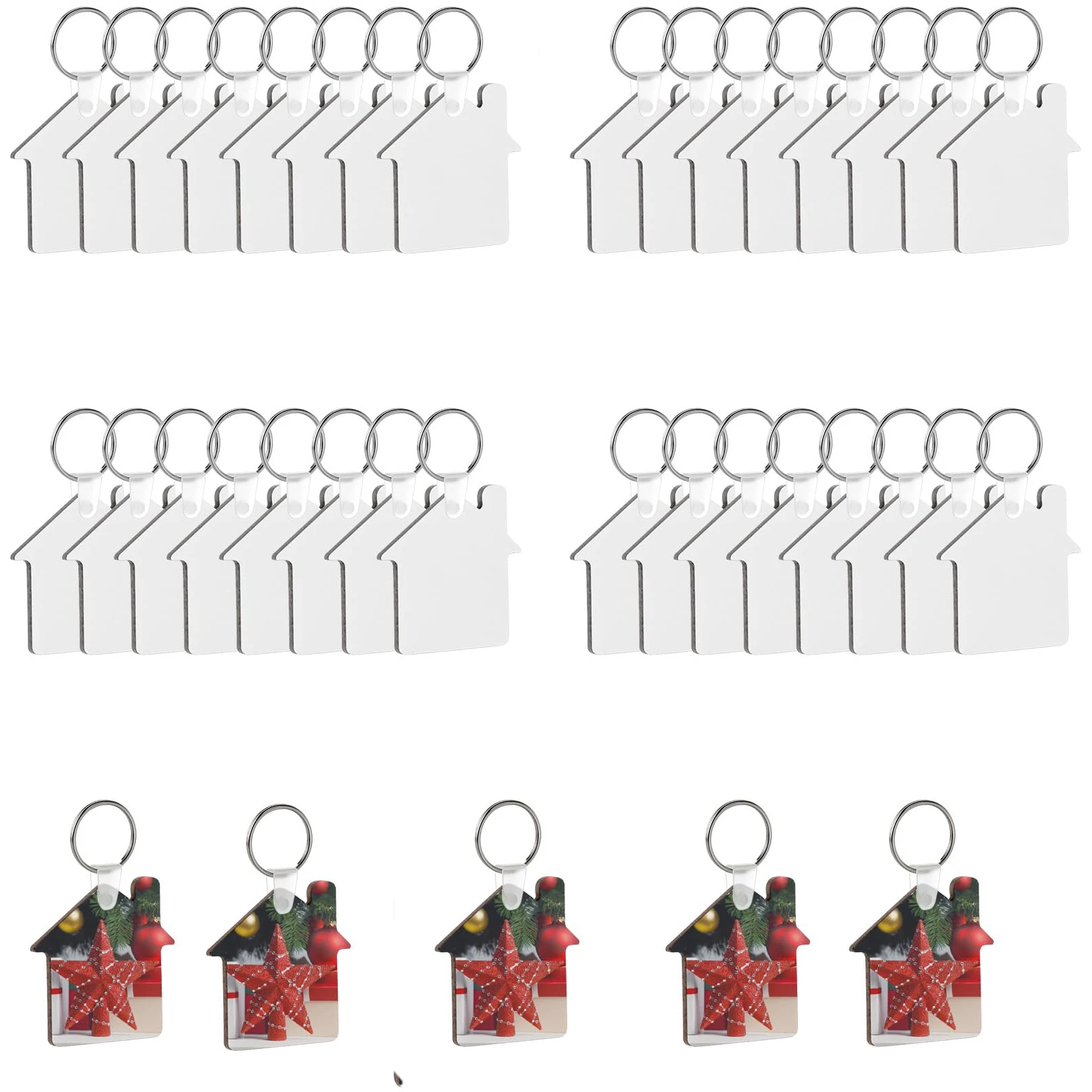 

10Pcs/Set Sublimation House Keychain Blanks House Key Chain With Keyrings Tags Heat Transfer Photo Gift DIY Crafting Making