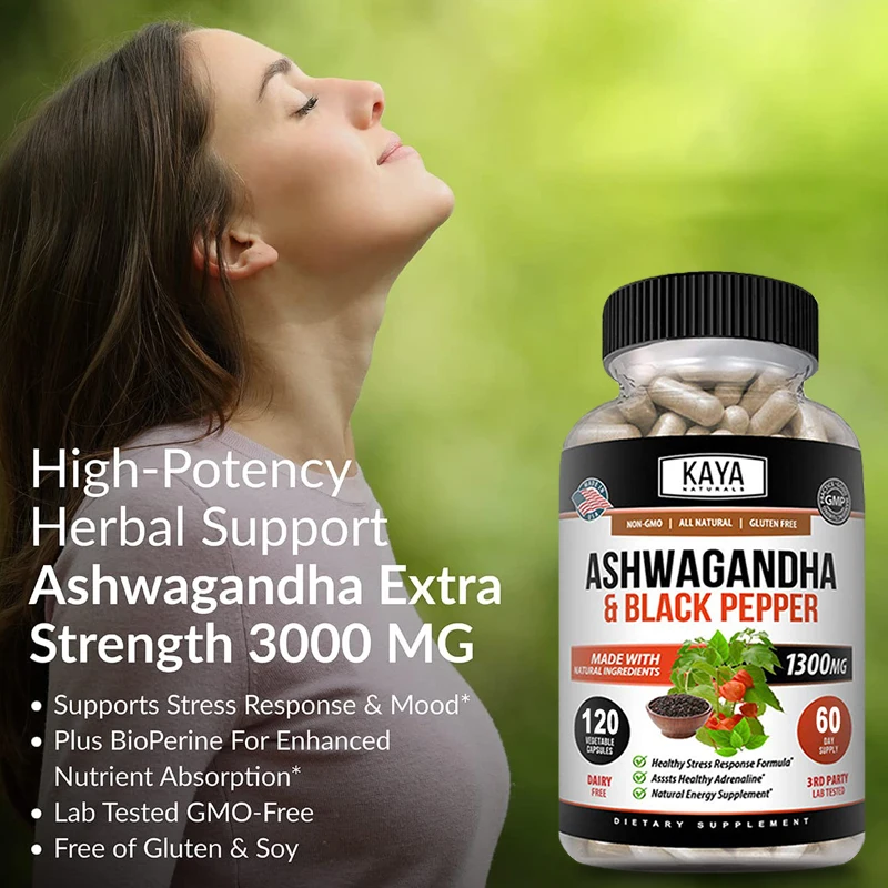 

Ashwagandha Capsules Aid Natural Sleep, Support Immunity, Relieve Anxiety & Stress, Boost Energy, Soothe The Nervous System