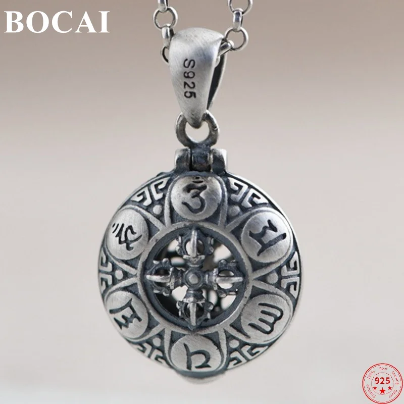

BOCAI S925 Sterling Silver Charm Pendants Six Syllable Mantra Vajra Pestle Photo Gawu Box Pure Argentum Amulet for Men Women