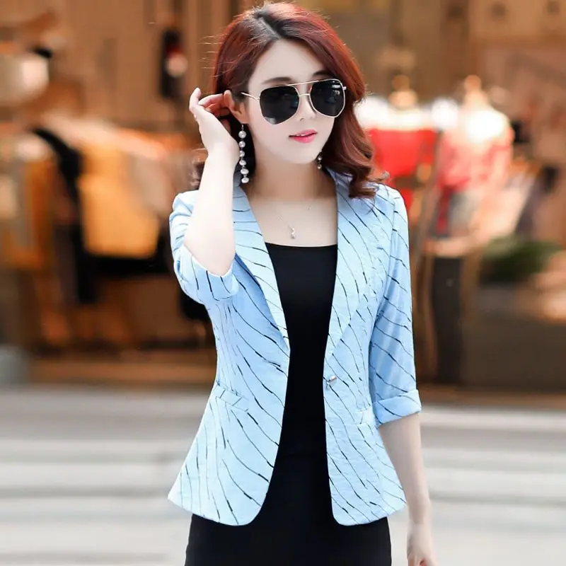 2023 Autumn and New Small Suit Women Seven Sleeve Thin Coat Casual Slim Top Women's Summer Wear
