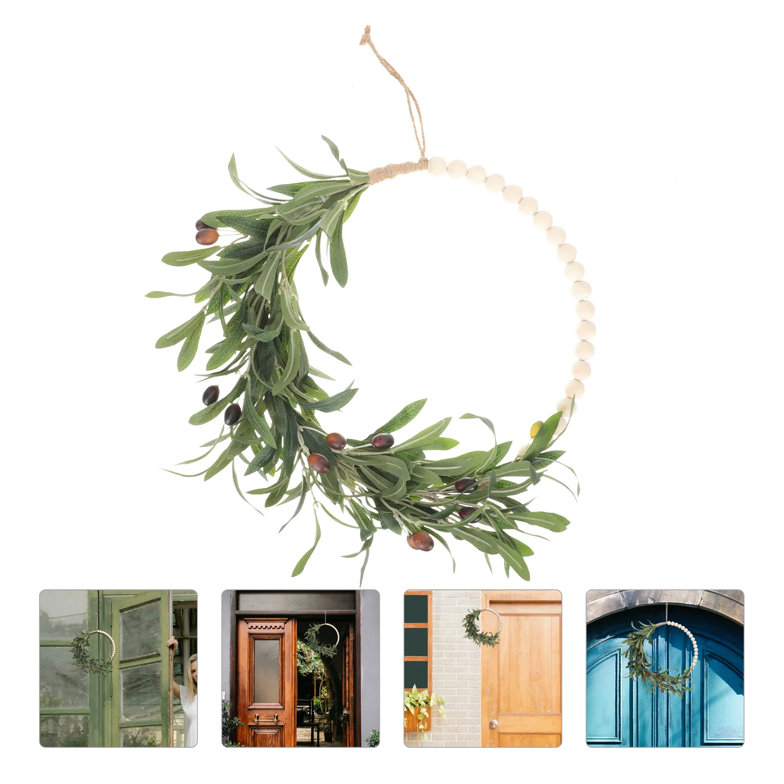 

Greenery Wreath Faux Foliage Front Door Outdoor Wreaths Farmhouse Decoration Leaves Twig Garland Hanger Hanging Wall Hoop