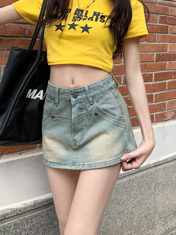 Summer Denim Shorts Jeans Skirts Women Y2K Amercian Retro Bodycon Wrap Hip Mini Skirts Hot Girl Shorts Femme Pantalones Mujer