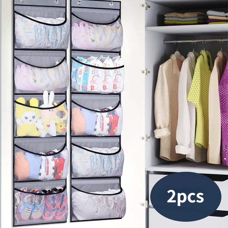

2Pcs Wall Mounted Hanging Bag 5 Grid Pocket Underwear Storage Organizer Storage Pockets Sundries Container for Bedroom Bathroom
