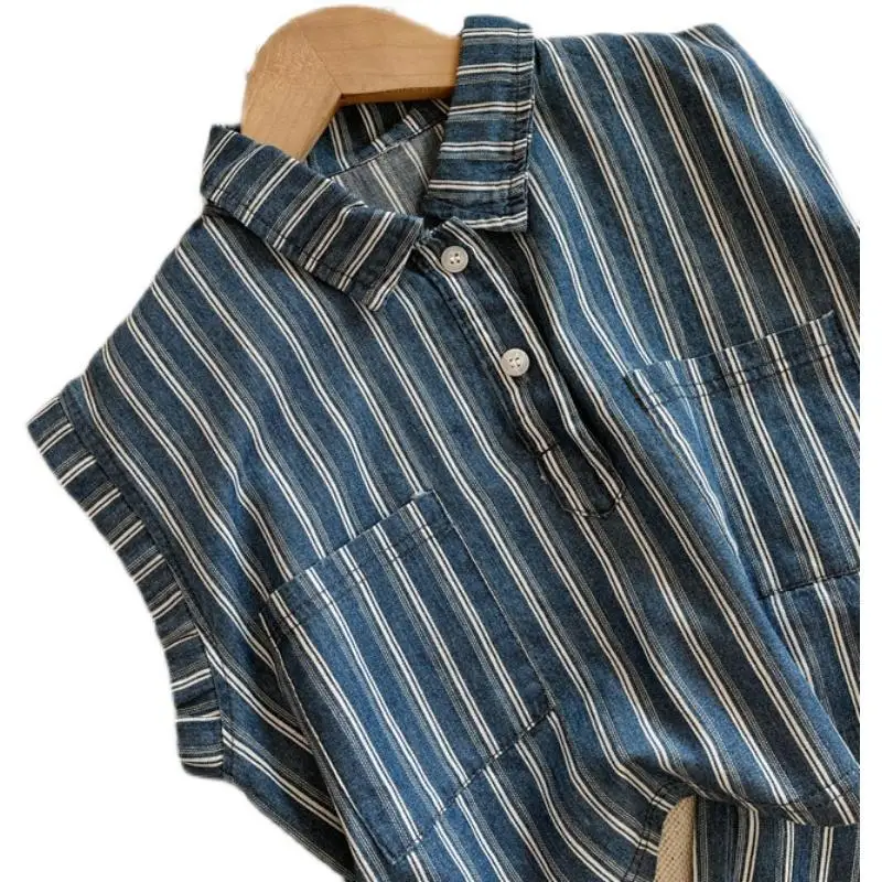 2022 Summer New Children's Striped Suit Thin Boys and Girls Baby Children's Versatile Korean Short Sleeve Suit