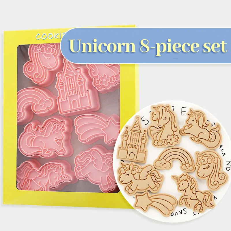 

8pcs Cartoon Unicorn Cookie Cutters Plastic 3D Biscuit Mold Stamp Kitchen Baking Pastry Bakeware Tool Kitchen Accessories