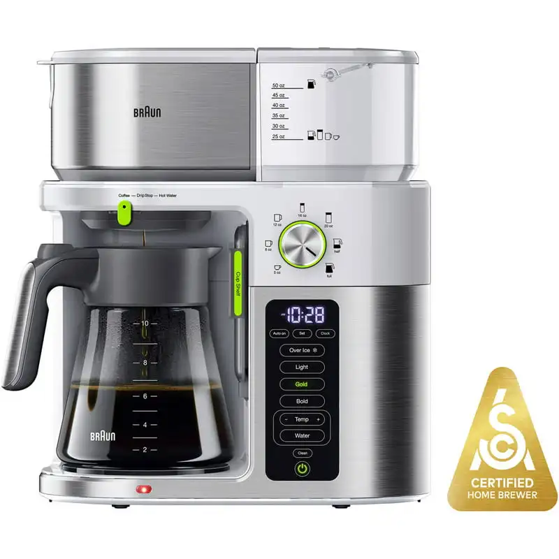 

Multi Serve SCA Certified Coffee Maker with Internal Water Spout and Glass Carafe in White